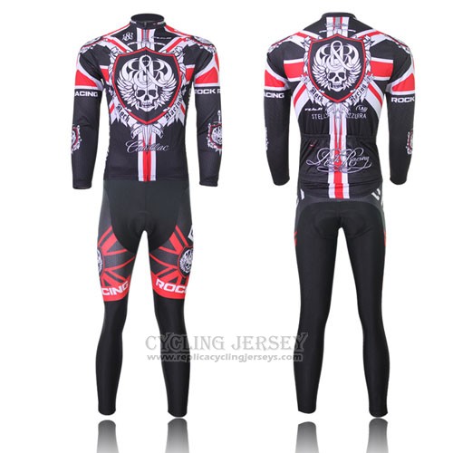 2013 Cycling Jersey Rock Racing Black and Red Long Sleeve and Bib Tight